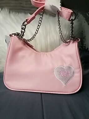 Spencer's Pink Heart-Accent Shoulder Bag with Chain Straps